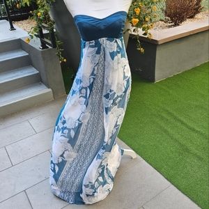 Elegant Blue and White Floral Maxi Dress